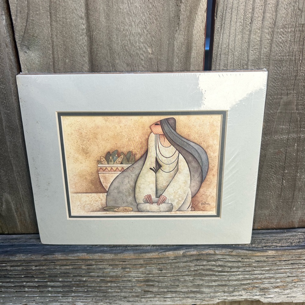 G.E. Mullan Vintage  Print “Mujer Con Metate" Sealed And Matted without Frame